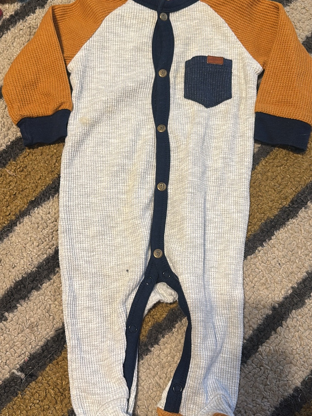 7 For All Mankind Cream, Navy & Mustard Waffle Knit Footie